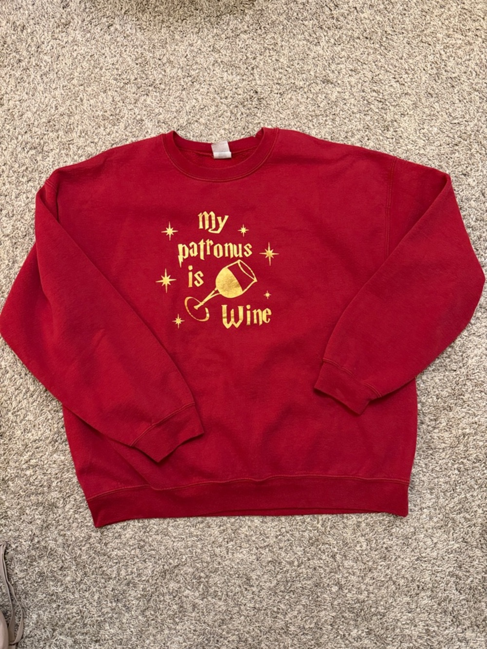 Red Harry Potter Graphic Sweatshirt "My Patronus is Wine"